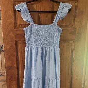 Light Blue Smocked Dress with Ruffle Straps